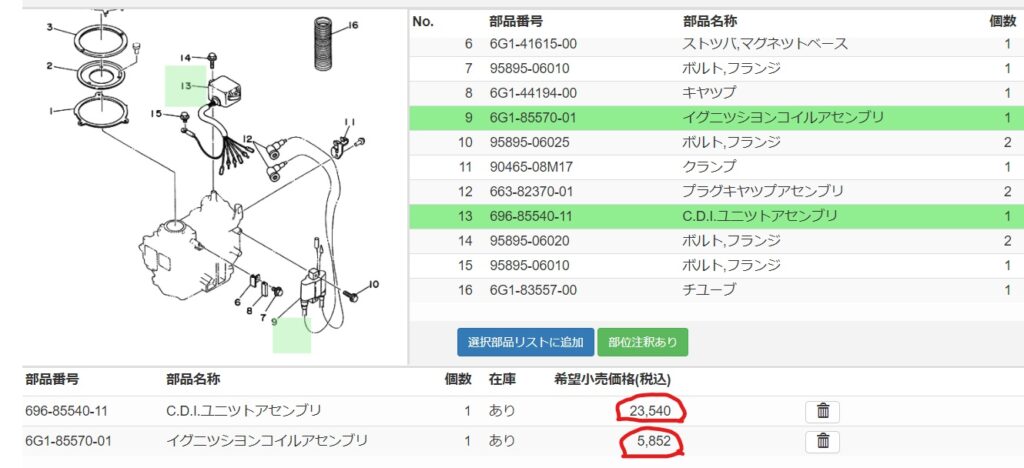 YAMAHA　パーツリスト